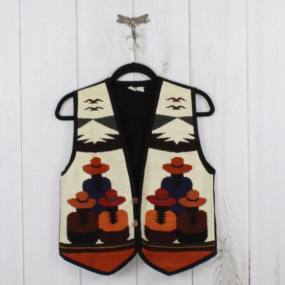 Peguche Jackets & Blazers - Vintage Inca Marka Peguche White Printed Handcrafts Wool Hand Made Vest Size L